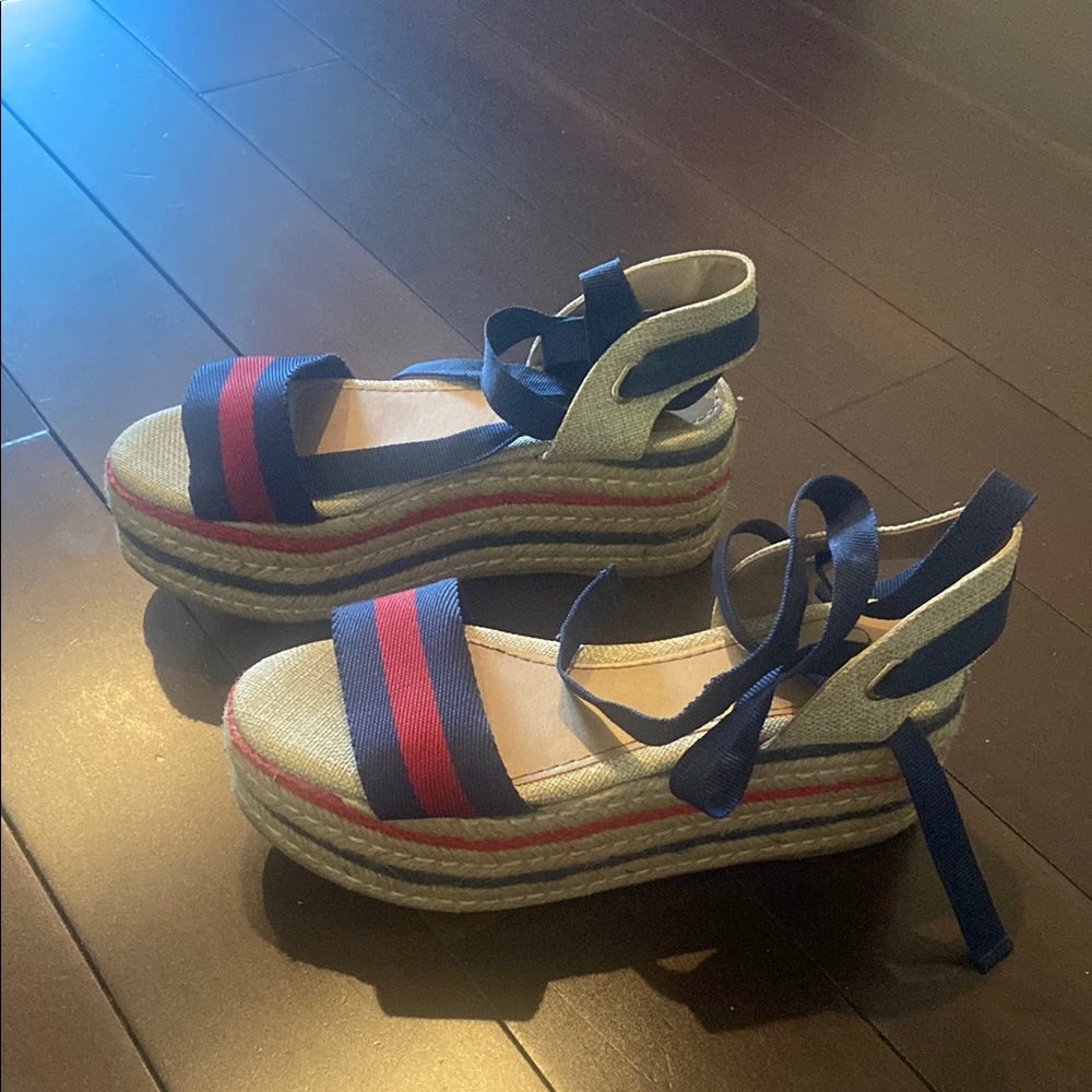 Blue and Red Espadrilles with Platform Sole,size 5 runs big